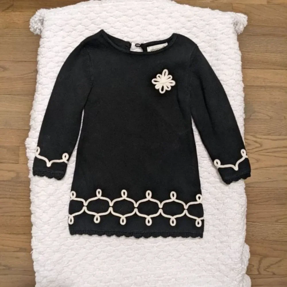 Savannah Baby Girl Black Knitted Long Sleeve Dress 2T